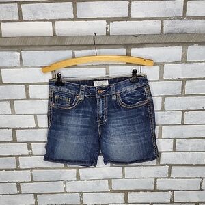 VGS Women's Trendy Blue Mid-Rise Denim Jean Shorts Distressed